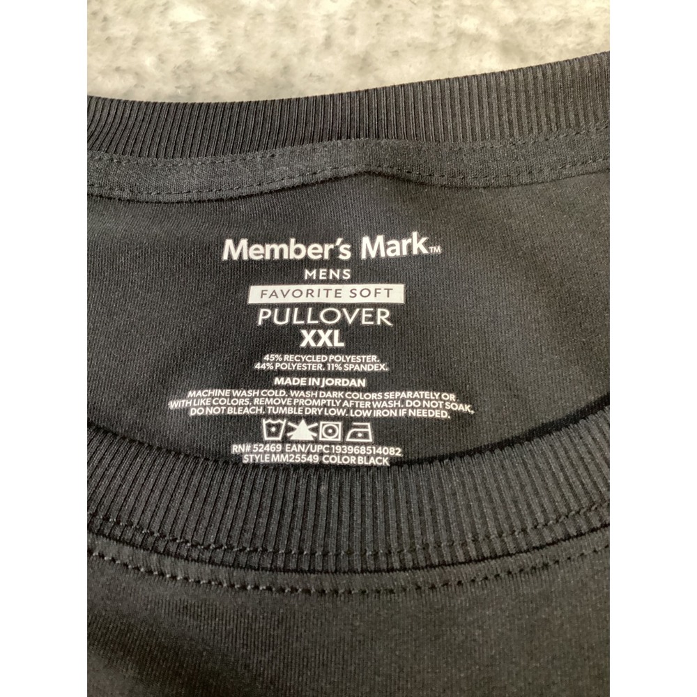 Members Mark Mens Favorite Soft Pullover Black XXL MM25549 Long Sleeve Pocket - Picture 3 of 5